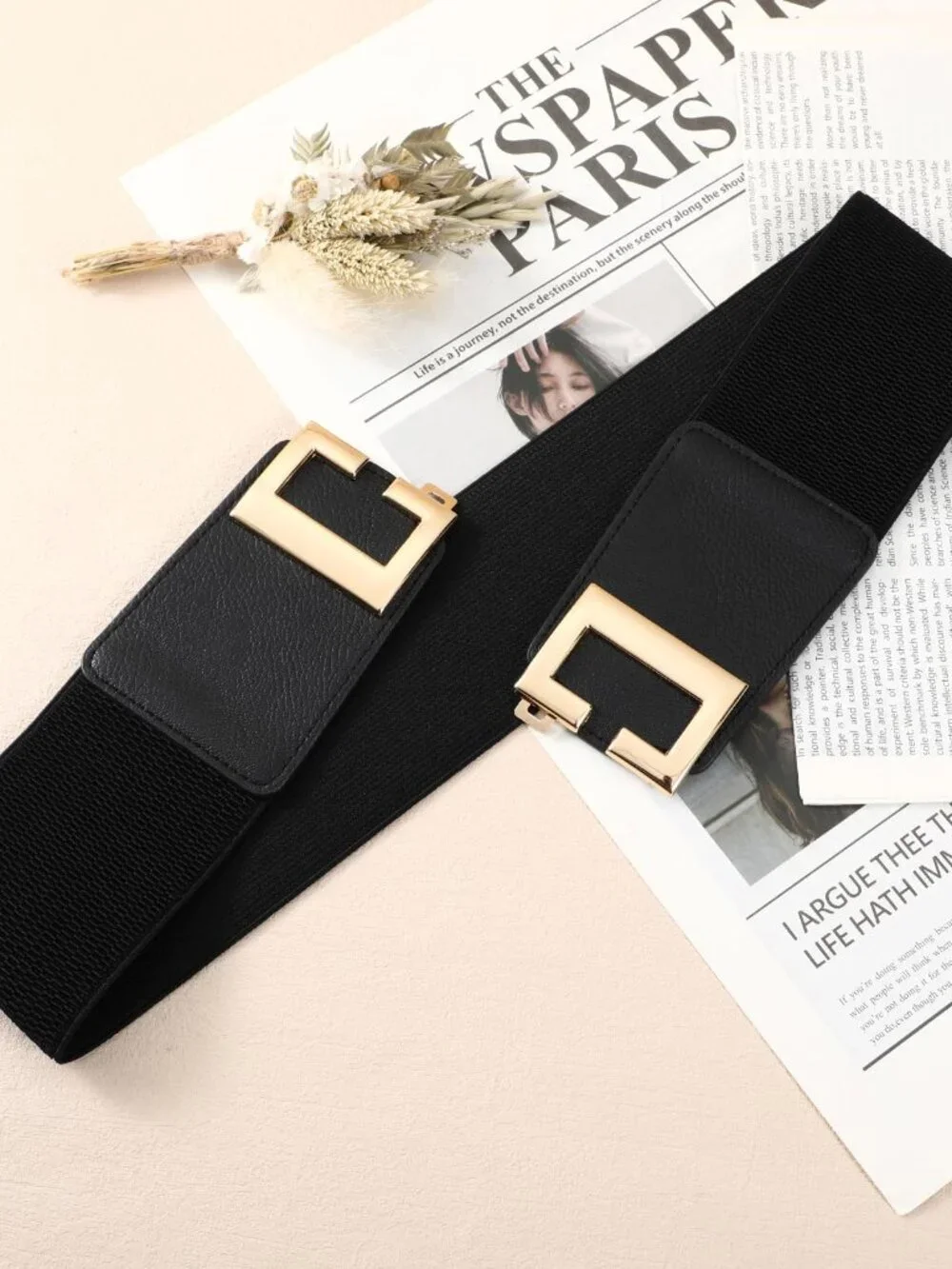 Wide Elastic Belts for Women Dresses Fashion Stretchy Waist Belt with Gold Buckl